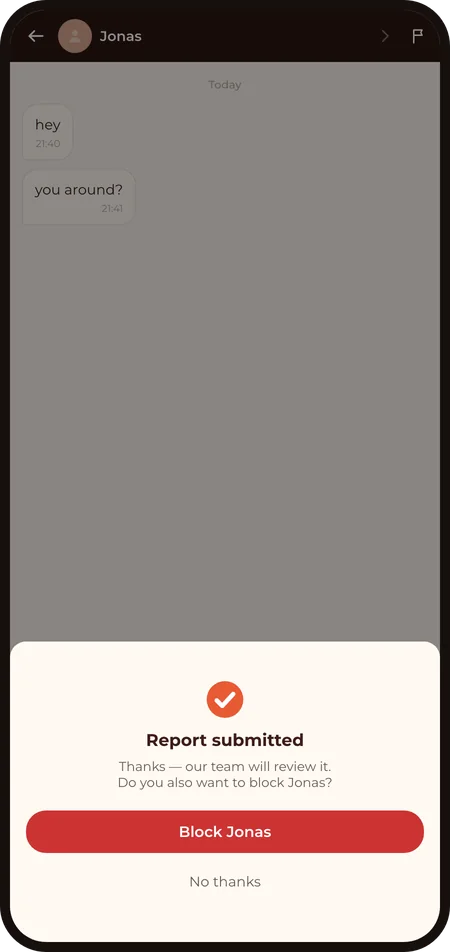 Report submitted, with the option to block