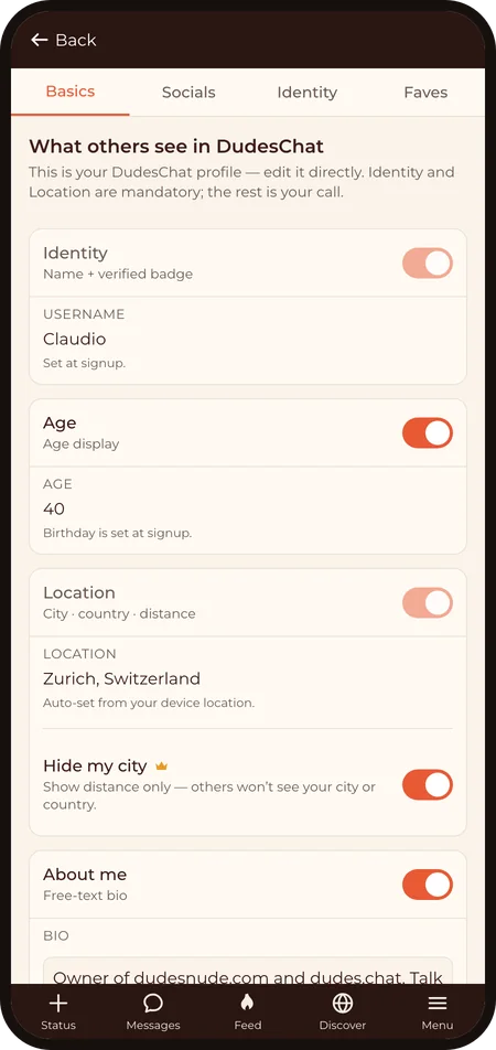 Edit my profile: Location with Hide my city switched on