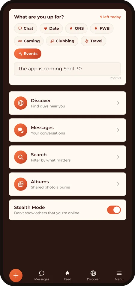 The Status screen with Stealth Mode switched on